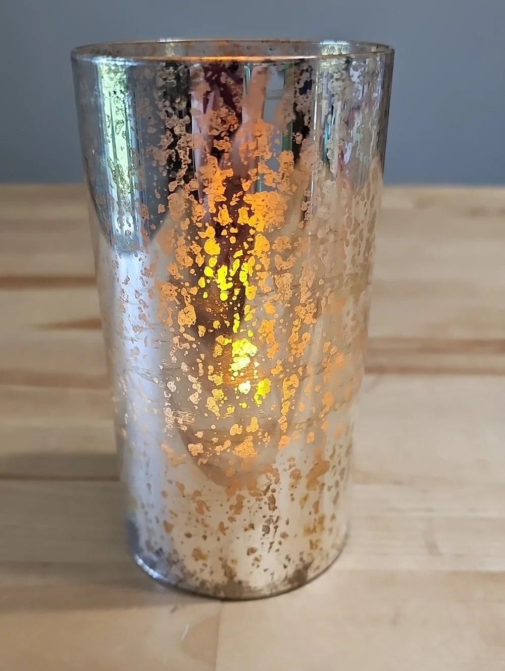 Set of 2 Mercury Glass LED Pillars - Flameless Flickering Candles (6